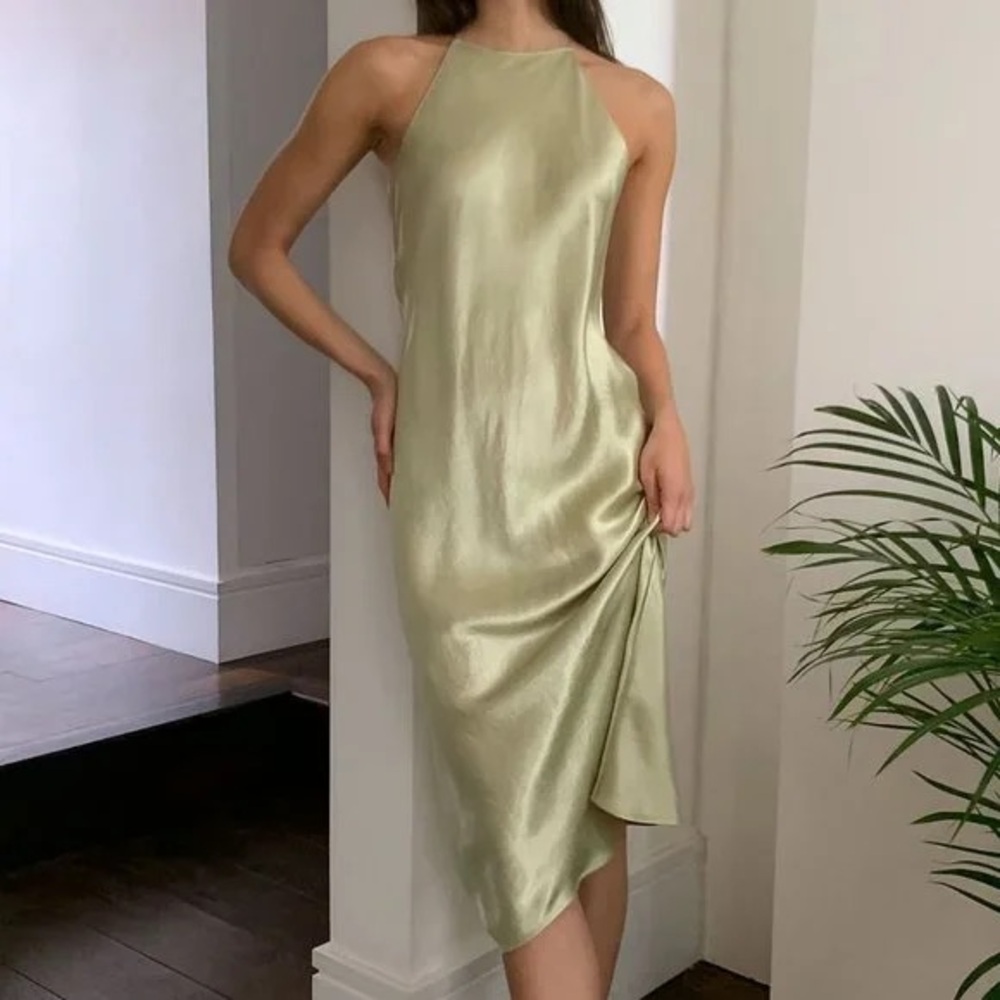 Aritzia Babaton Lato Satin Halter Midi Dress - Sage Green